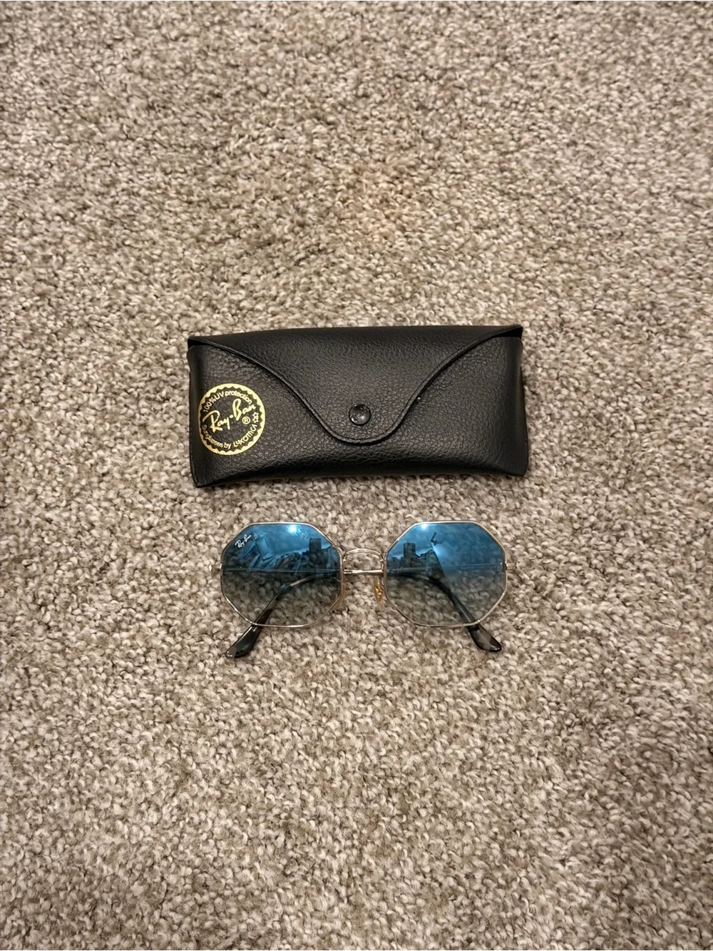 Ray-Ban Octagonal Sunglasses with Blue Gradient Lenses